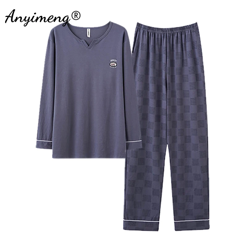 Autumn Winter Black Pajamas for Men Soft Faux Cotton Homewear Long Sleeves Nightwear Leisure Man Fashion Sleepwear New pajamas set,man pajamas set