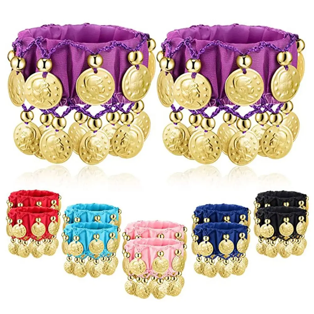 1 paar Bauchtanz Handgelenk Fußfesseln Armbänder Chiffon Gold Münze Rassel Armband Bauchtanz Kostüm Zubehör – Detail 5