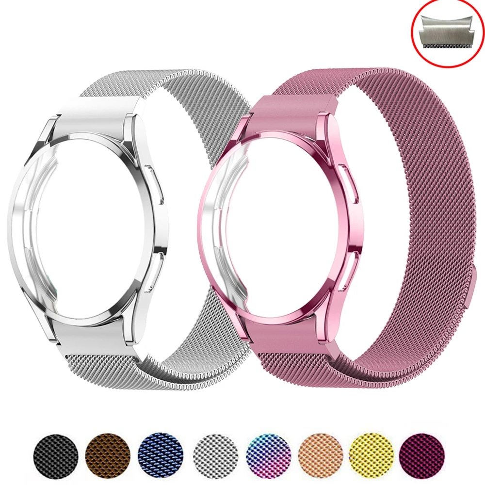 

case+Strap For Samsung Galaxy Watch 4 44mm 40mm No Gaps Magnetic end Metal belt Bracelet Galaxy Watch4 Classic 46mm 42mm Band