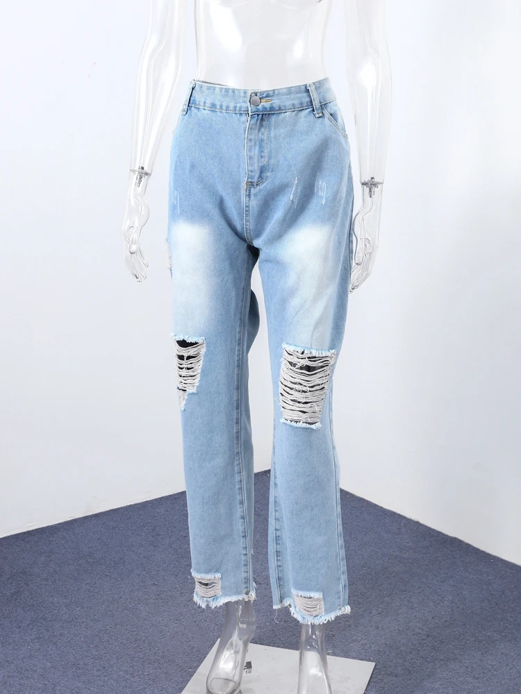 2025 Autumn Lady New Y2K Outwears Fashion Women's Ripped Denim Jeans Patchwork Solid High Waist Zipper Trousers 2