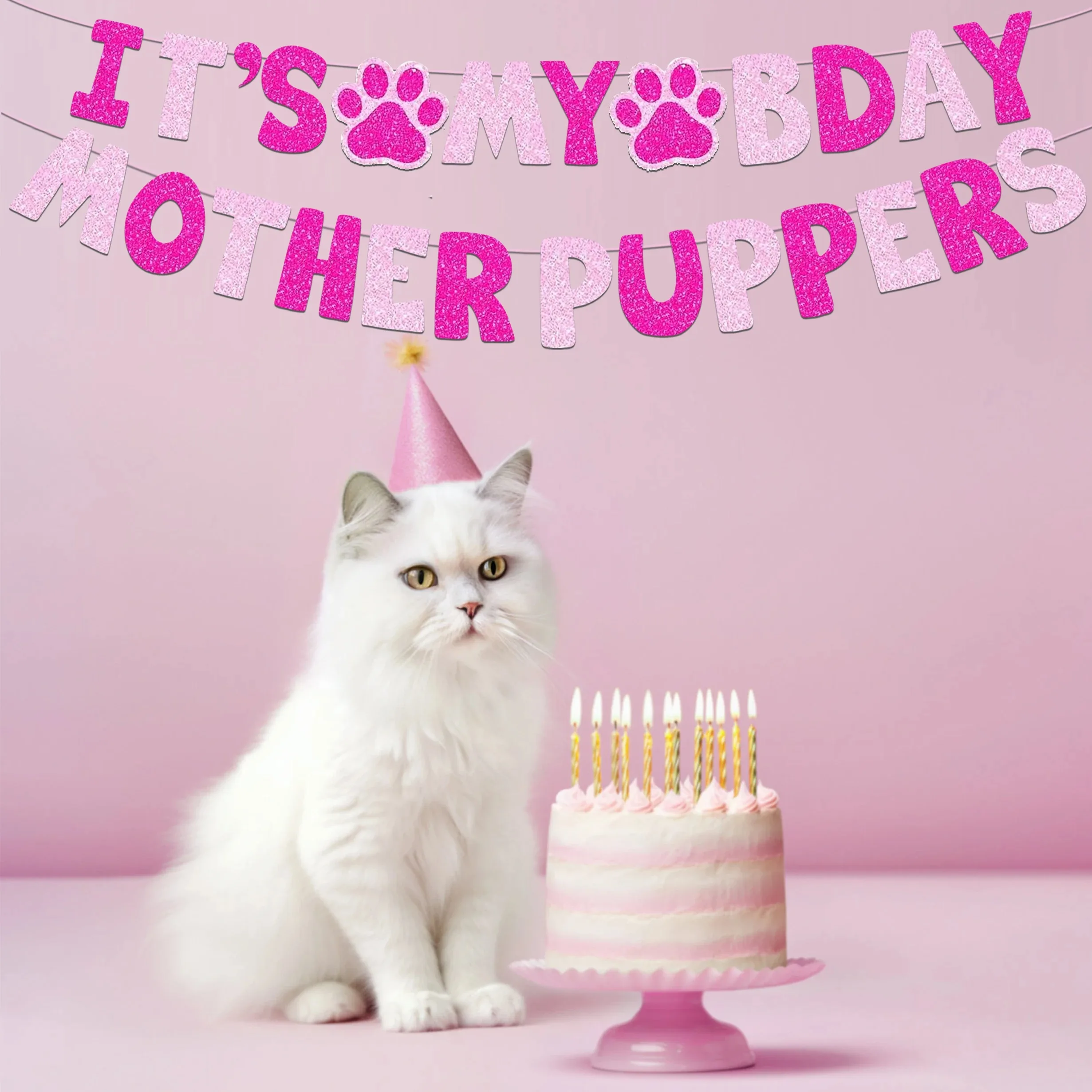 It's My Mother Puppers Banner Pink Glitter Paw Print Bunting Dog Mom Girl