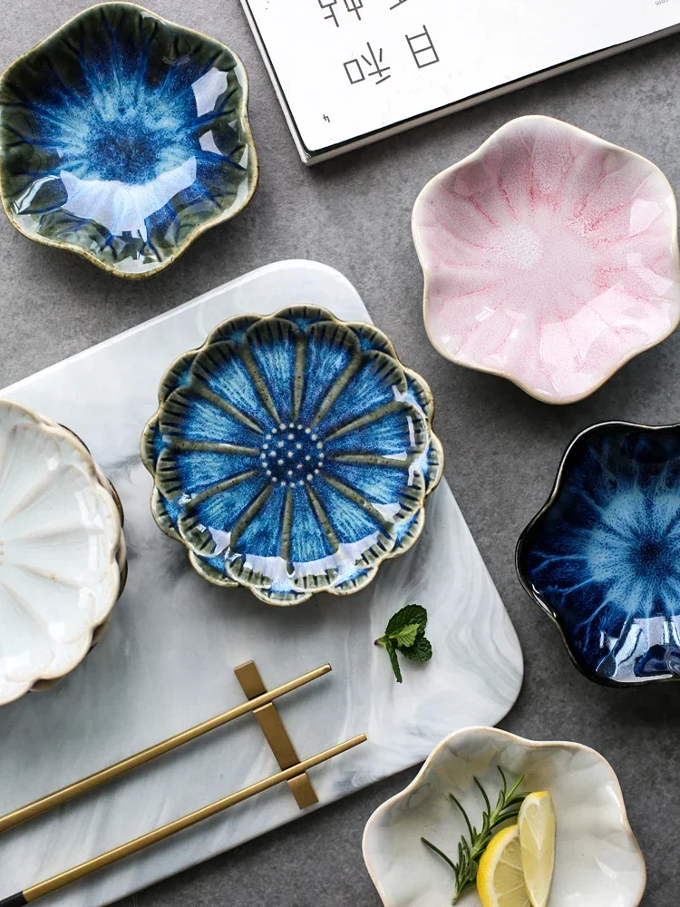 Sauce Plate 4.5 Inch Chinese Ceramic Refreshments Plate Spice Dish Dessert Plate Dipping Sauce Multi-purpose Ceramic Storage Tray