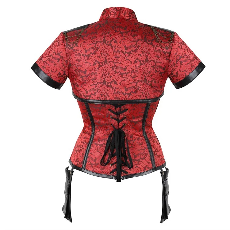 Women Retro Punk With Cape Steel Court Corset Zipper Gothic Belted Waistcoat