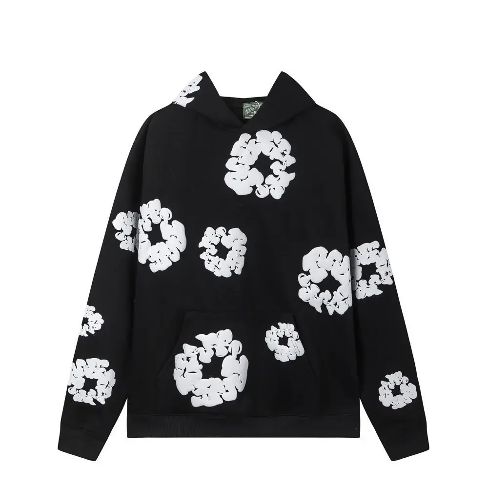 DENIM TEARS Fashion New Men's Women's Same Kapok Foam Printing Loose Velvet Hooded Sweater Trousers Set 3
