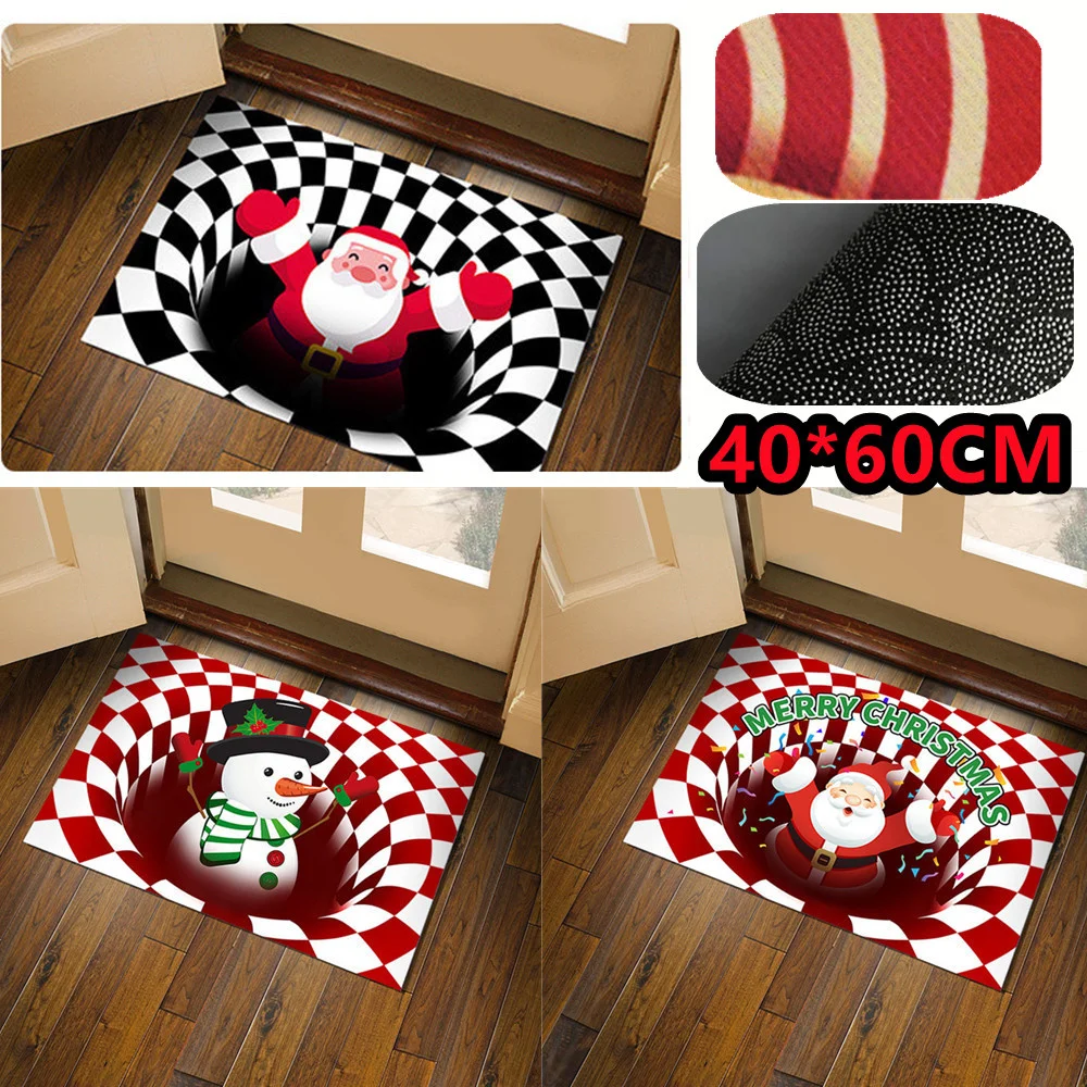

40x60cm 3D Christmas Door Mat Outdoor Christmas Welcome Mat for Front Door Non-Slip Absorbing Santa Claus Snowman Doormat