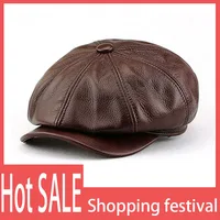Winter Autumn Real Leather Newsboy Cap For Men British Style Artist Cap Outdoor Street Fashion Women Hat Leisure Beret Caps 1