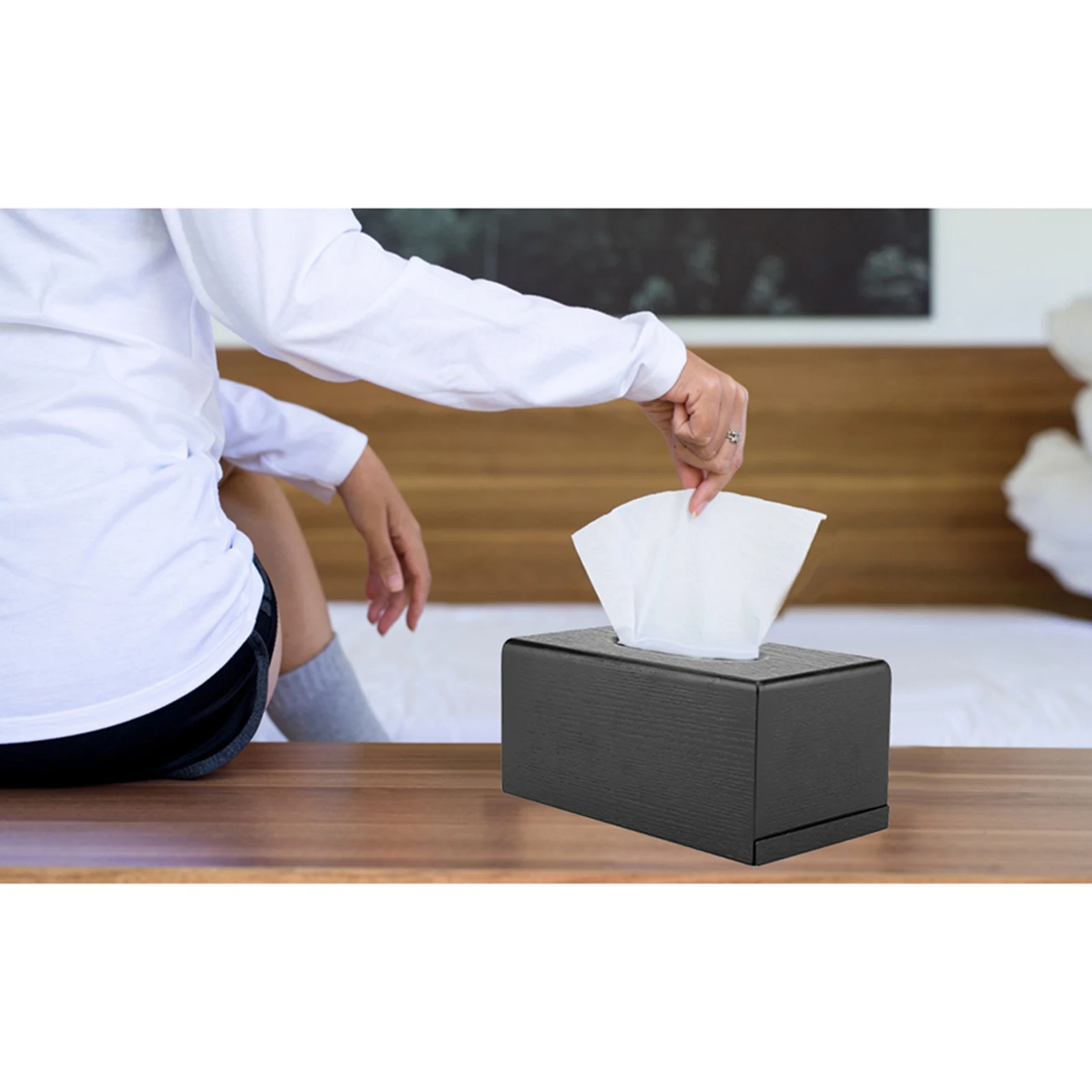 Rectangular Tissue Box Natural Elegance Wood Tissue Box For Living Room Bedroom Kitchen (Black) 2
