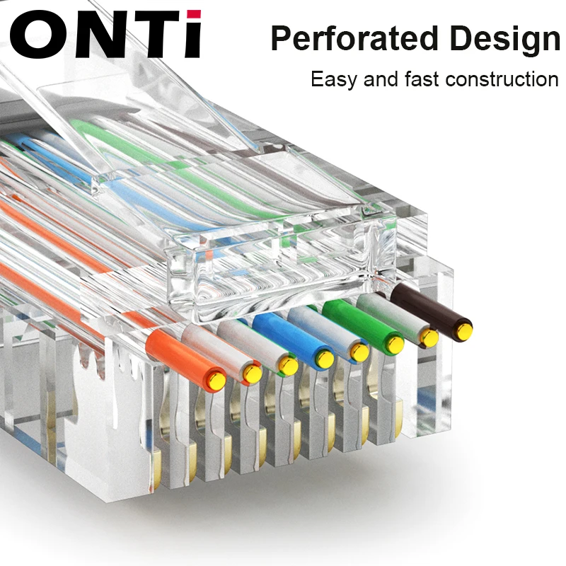 ONTi 10/50pcs CAT6 CAT5E Pass Through RJ45 Modular Plug Network Connectors UTP 50μ Gold-Plated 8P8C Crimp End for Ethernet Cable