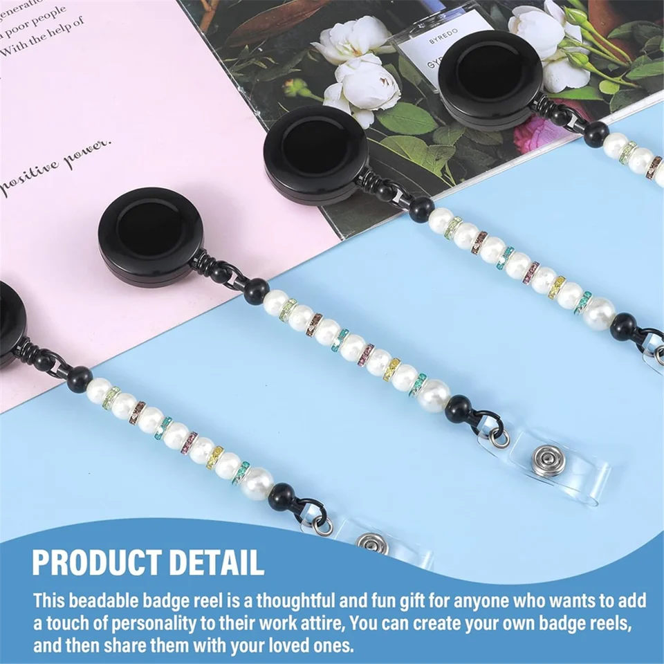 비즈 배지 릴, 클립 포함 빈 ID 배지 릴, 블랙 이름 배지 거치대, 교사 간호사 사무용품 DIY, 6 개