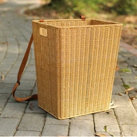 Large Storage Basket Imitation Rattan Vegetable Organizer Tea Picking Market Gathering Backpack Shoulder Strap Storage Bucket 1