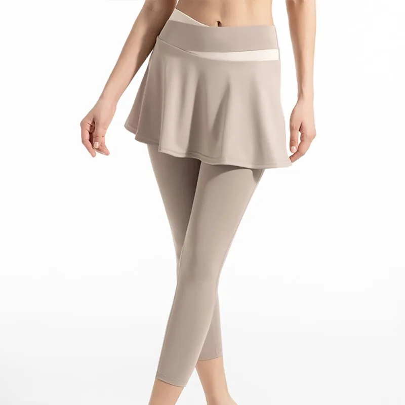 النساء اليوغا تنيس التنانير عالية الخصر وهمية قطعتين الرياضة طماق اللياقة البدنية الصالة الرياضية سريعة الجافة تنورة رياضية الجري يغطي الرجل الجوارب