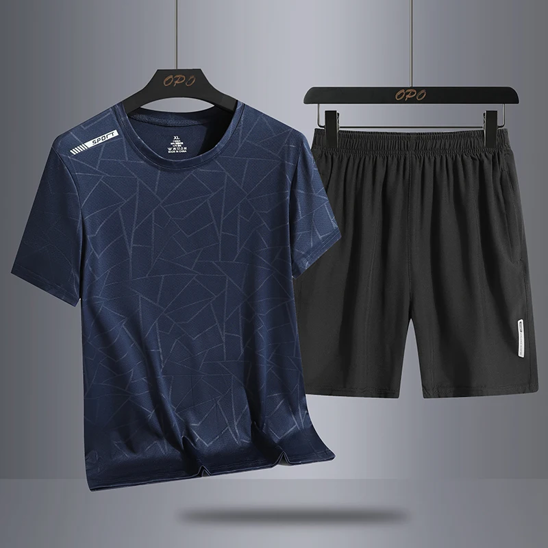 Casual 2024 Breathable Summer T Shirt + Shorts for Men Set Two Piece Tracksuit Hip Hop Streetwear Running Sport Clothes Oversize 4