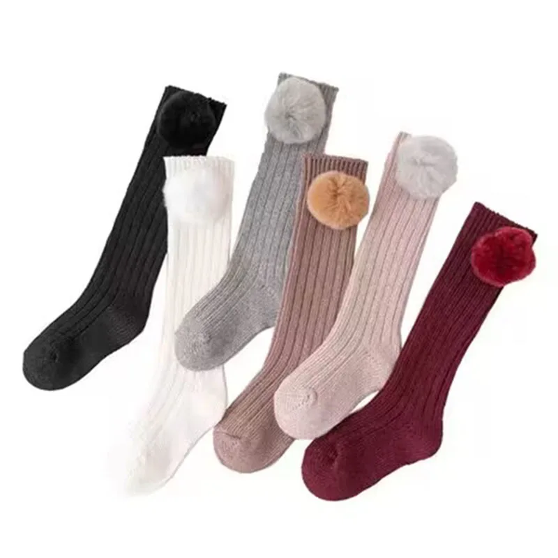 

Christmas Baby Boy Girl Pompom Long Socks Winter Warm Kids Cotton Knit Knee High Socks Children Stockings Toddlers Leg Warmer