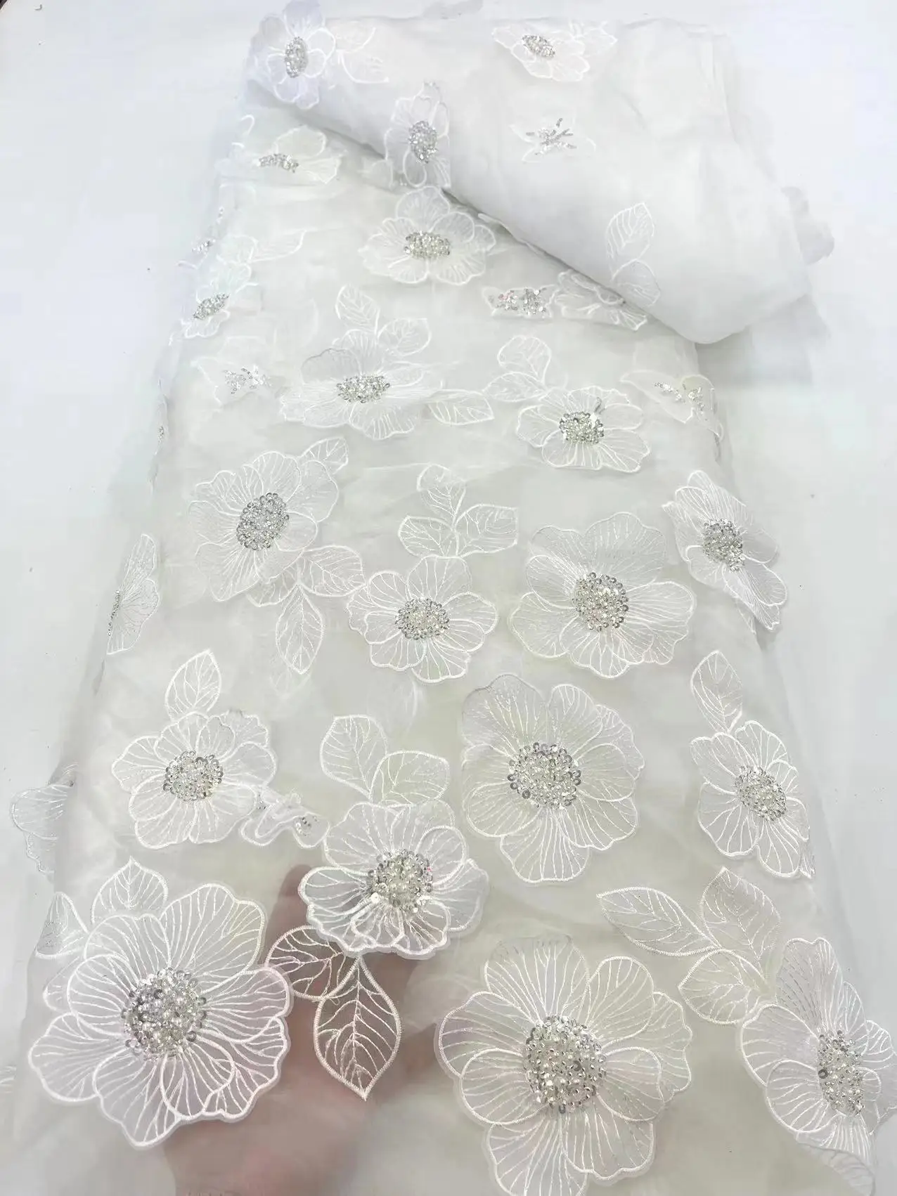 

XNL African 3D Lace Fabric 5 Yards 2023 High Quality With Beads Embroidered French Nigerian Sequins Lace Fabric For Wedding