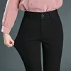 Spring Autumn Casual Button Elastic Mid Waist Black&Navy Blue Straight Trousers Office Lady Quick Drying Suit Pants Female 3
