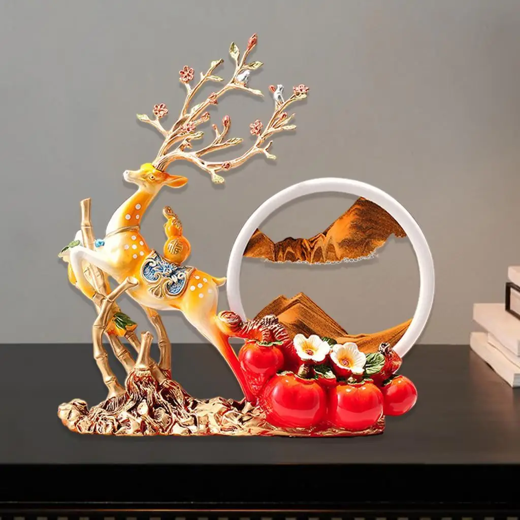 Deer Sculpture 3D Moving Sand Art Picture Decor for Office Bookshelves Table