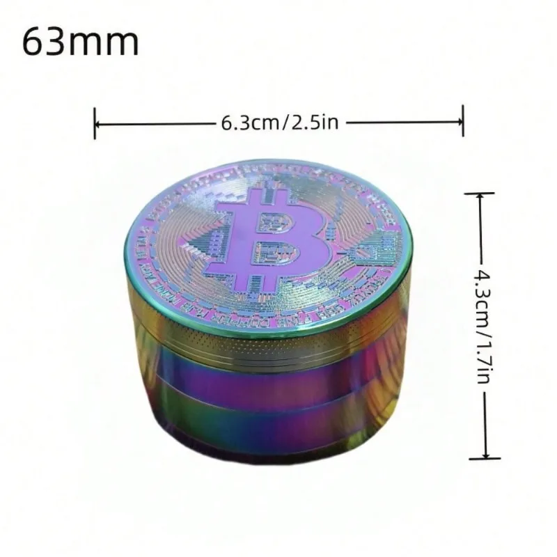 2.48 Inch Bitcoin Herb Grinder 4-layer Manual Tobacco Grinder Zinc Alloy Mortar Cigarette Cigar Grass Mills Smoking Accessories