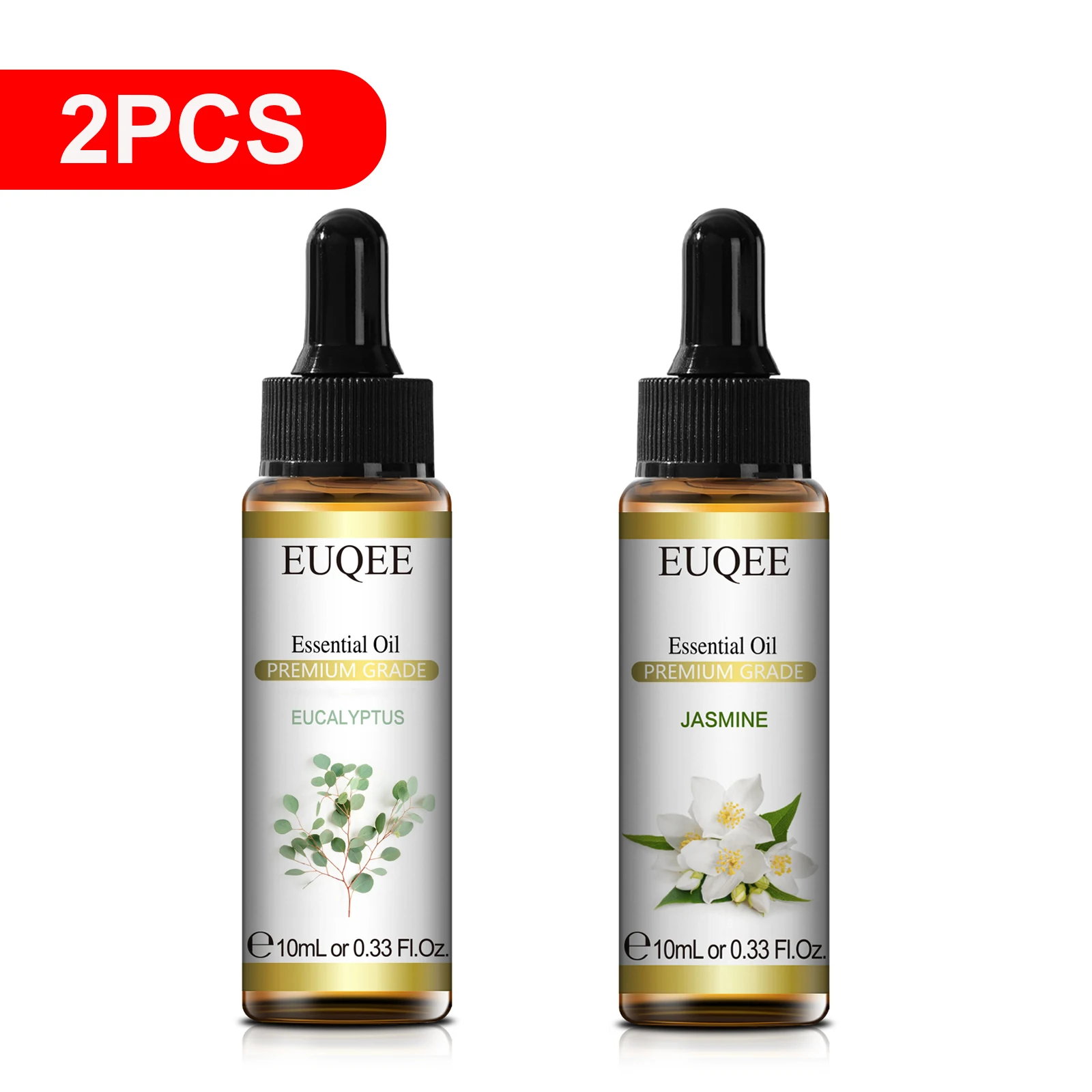 EUQEE 10ml Aromatherapy Pure Essential Oil Collection - Jasmine, Eucalyptus, Frankincense, Cinnamon, Lavender