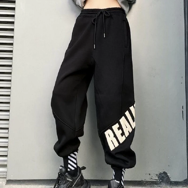 Spring Autumn New Letter Printing Sweatpants Women High Street Pocket Ankle Length Trousers High Waist All-match Female Clothing