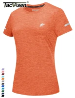 TACVASEN Summer Elastic Fitness Sports T-shirts With Reflective Stripe Womens Casual Crew Neck Workout Running Tee Shirts Tops