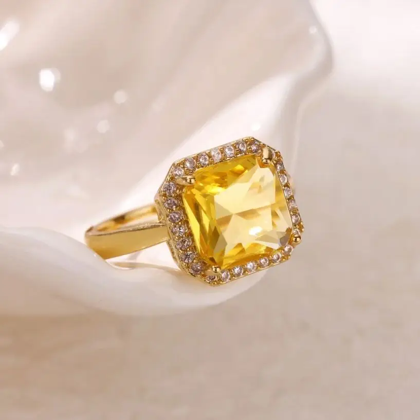 Zircon Square Ring Adjustable Geometric Aesthetic