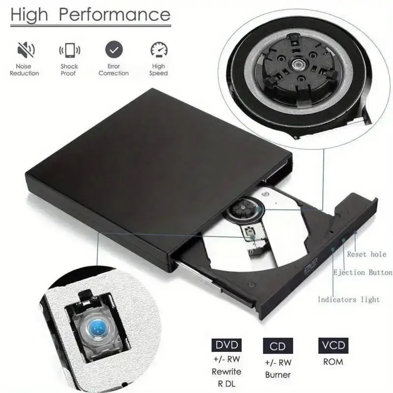 【Hottest Trends】 USB 2.0 External DVD RW CD VCD Writer Drive Burner Reader Player Optical Drives For Laptops PC 11 10 Linux OS Mac.
