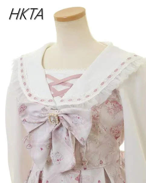 Lolita Dress Lolita Cosplay Costumes Dress Two Piece Sets Liz Dress Japanese Mine Dress Set Spring Autumn Sweet Bow Cartoon Long Sleeve Lolita Shirt Shorts Two-piece Set Women