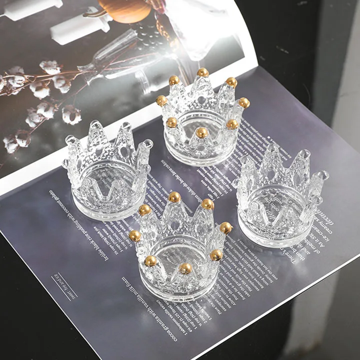 

6 шт., прозрачный стеклянный подсвечник в виде короны