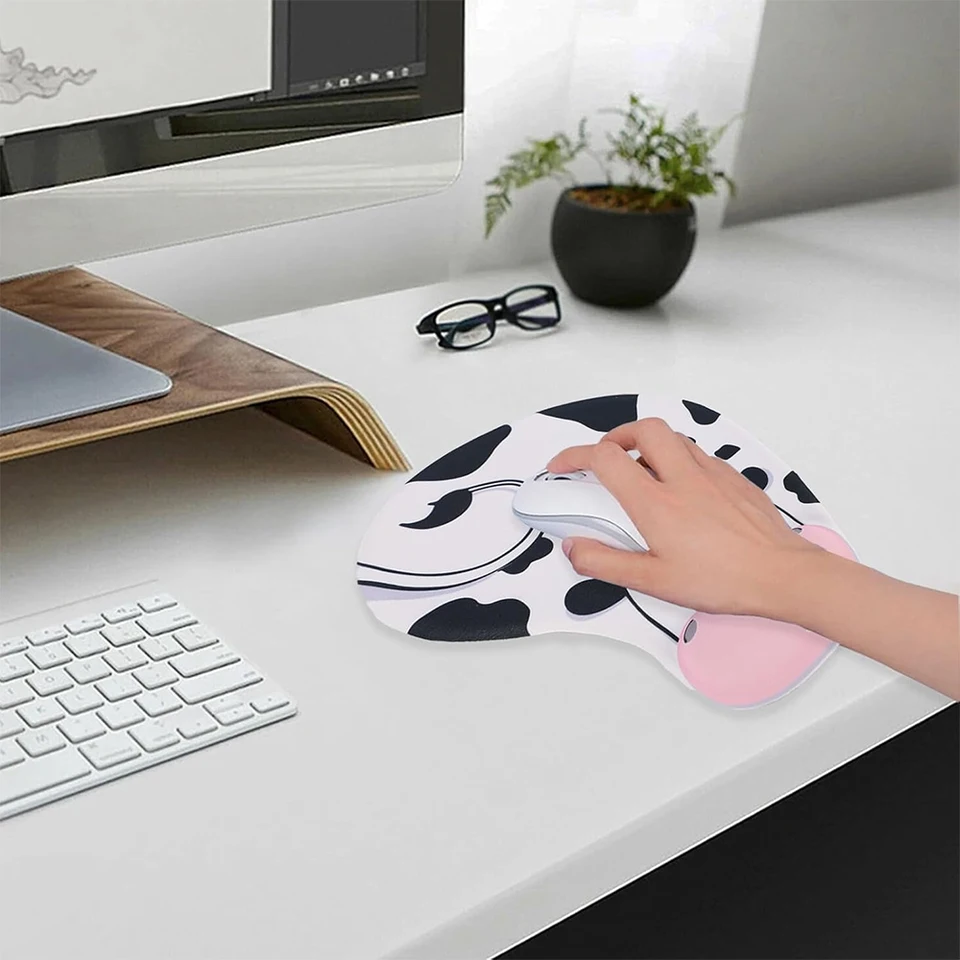 Tapis De Souris Ergonomique Avec Repose-Poignet Gel - Motif Vache, 24x12 Cm, Base Antidérapante, Pour Bureau, Jeu, Travail