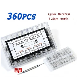 High - Quality Stainless Steel Watchband Spring Bar Set - 144 - 360 Pieces, 1.5mm Diameter, 8mm - 25mm Length (360 PCS)
