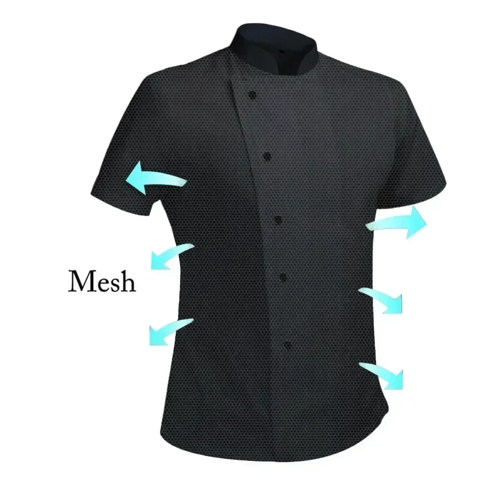 

Baker Chef Waiter Cook Short Coat Hotel Sleeve Clothes Work T-shirt Restaurant Breathable Uniform Mesh Logo