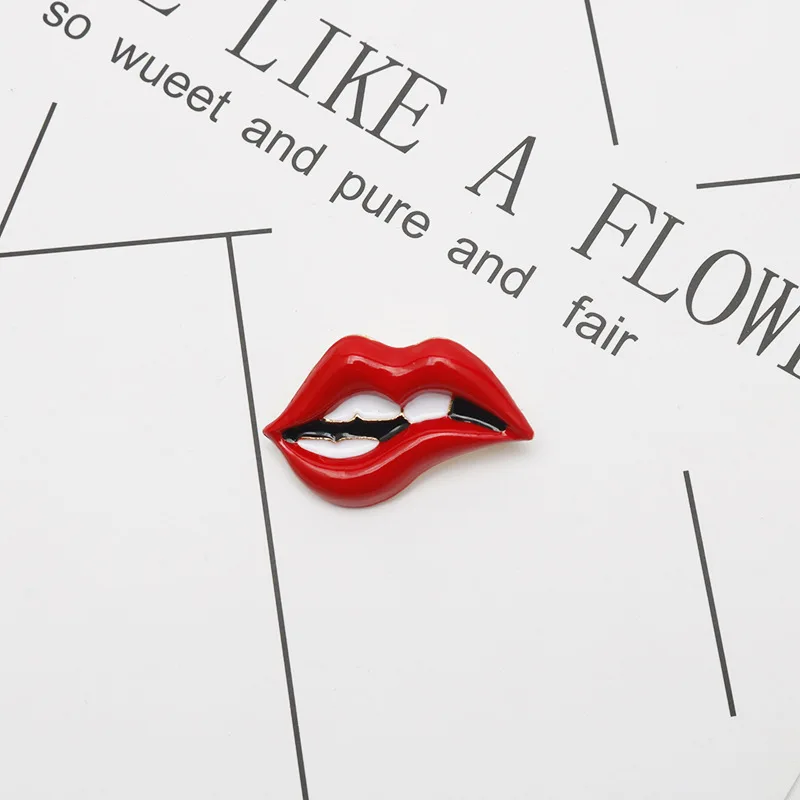 Sexy red lip oil drop brooch personalized versatile enamel clip scarf buckle women accessories fashionable accessories gifts