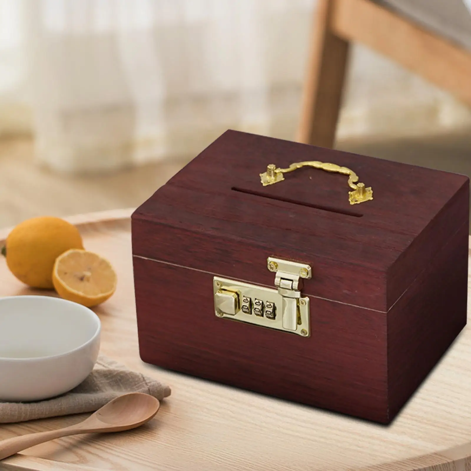 Vintage Style Wooden Box Piggy Bank Organizer Password Lock Collection Treasure Chest Treasure Box for Kids Gifts Souvenir 5