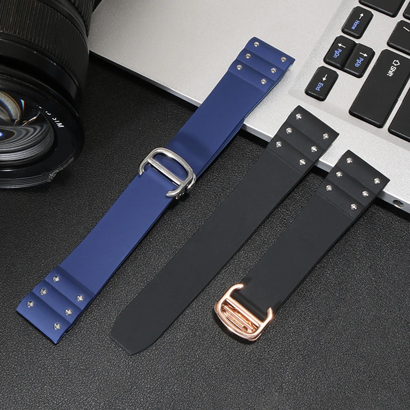 Premium Waterproof Silicone Watchband - Black & Blue with Folding Buckle, 21mm