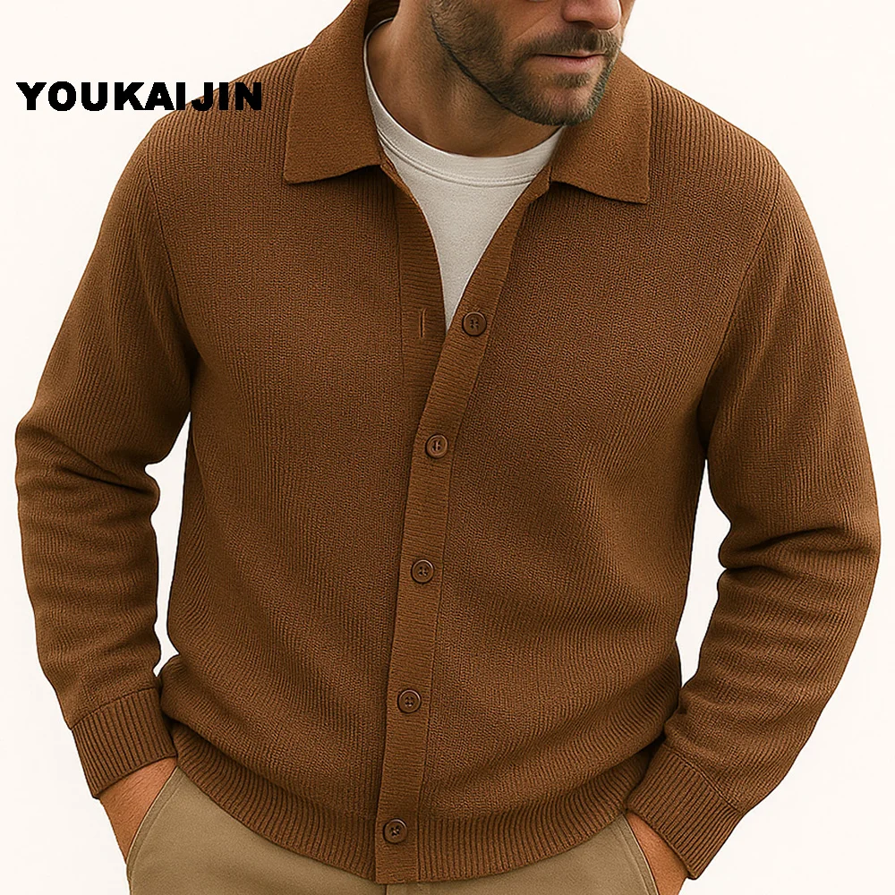 Men's Harajuku Patchwork Slim Fit Knitted Cardigan Sweater - Fashionable Autumn Streetwear Outerwear Coat