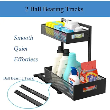 2-Tier Metal Under Sink Organizer, Pull Out Smoothly Under Kitchen Sink Organizer with Track，Kitchen and Bathroom 3