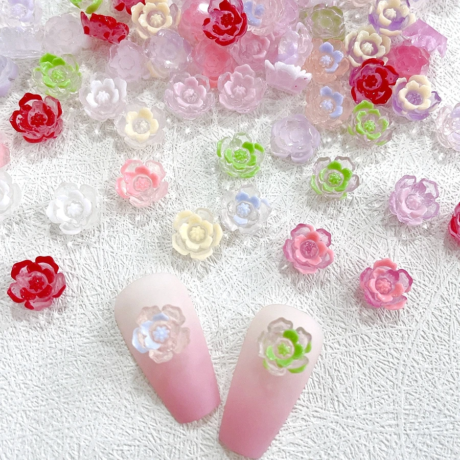 

30PCS UV Light Sensitive 3D Acrylic Flower Nail Art Charms Part Light Color Changed Resin Rhinestone Stone Gem Nails Accessories