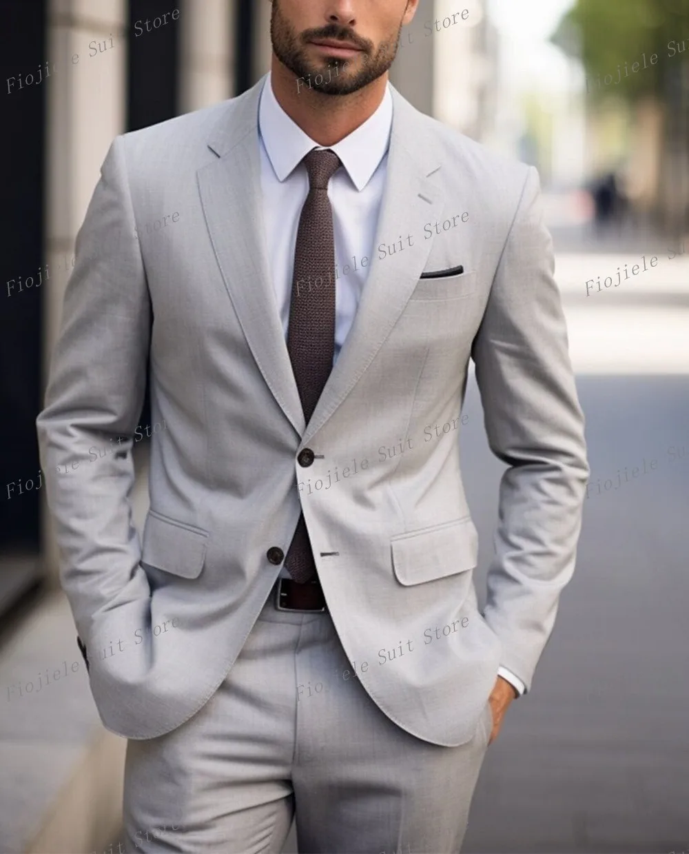 

Light Grey Men Business Suit Groom Groomsman Tuxedos Wedding Party Mint Color Formal Occasion 2 Piece Set Jacket Pants