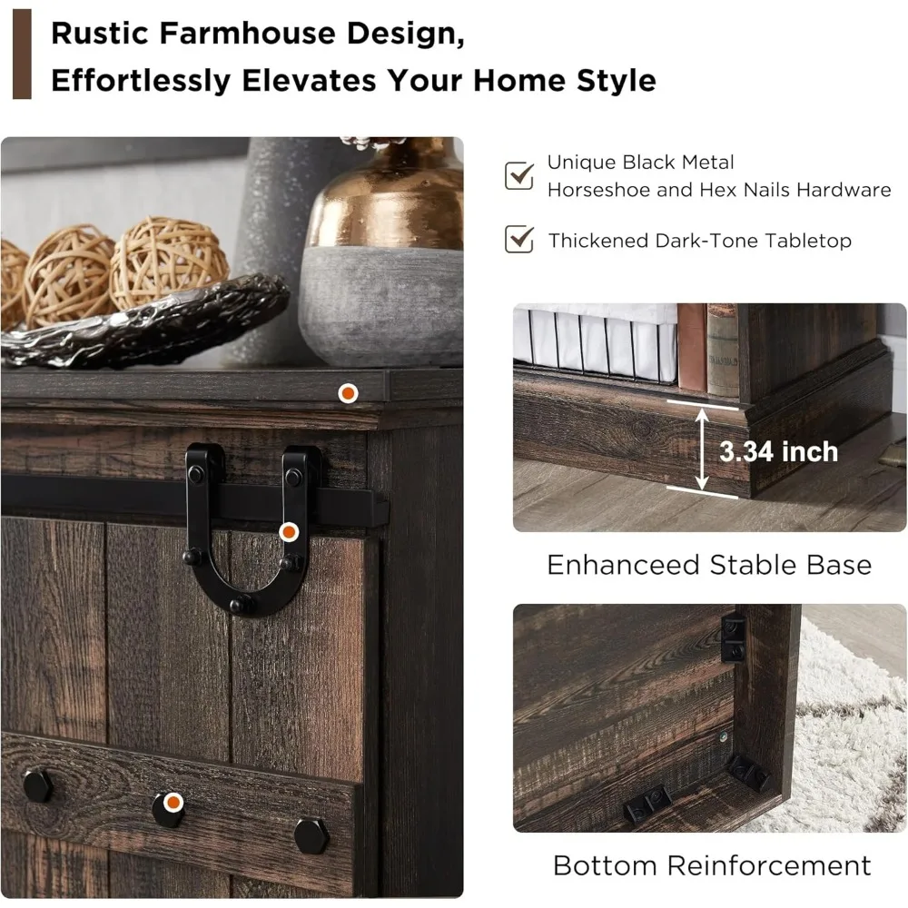75" Sideboard Buffet Cabinet with Storage, Farmhouse TV Stand w/Sliding Barn Door, Rustic Long Coffee Bar, Large Buffet Table