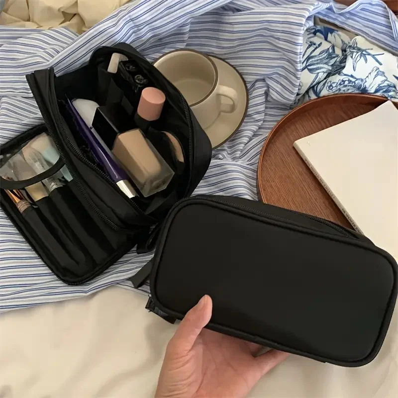 Large Capacity Makeup Brushes Storage Bag Double-Zipper Comestic Tools Organizer Wide-open Vertical Free-Standing Brush Holder