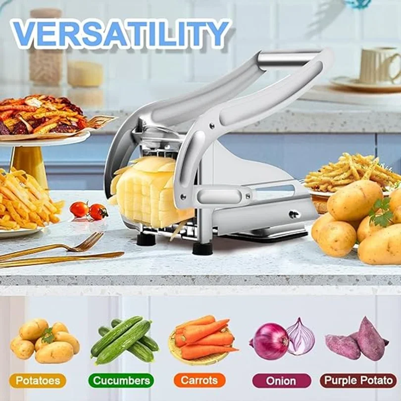 Stainless Steel French Fry Cutter Potato Chipper Multi function Manual Cutter Perfect for Potato, Cucumber, Fruits Cutting