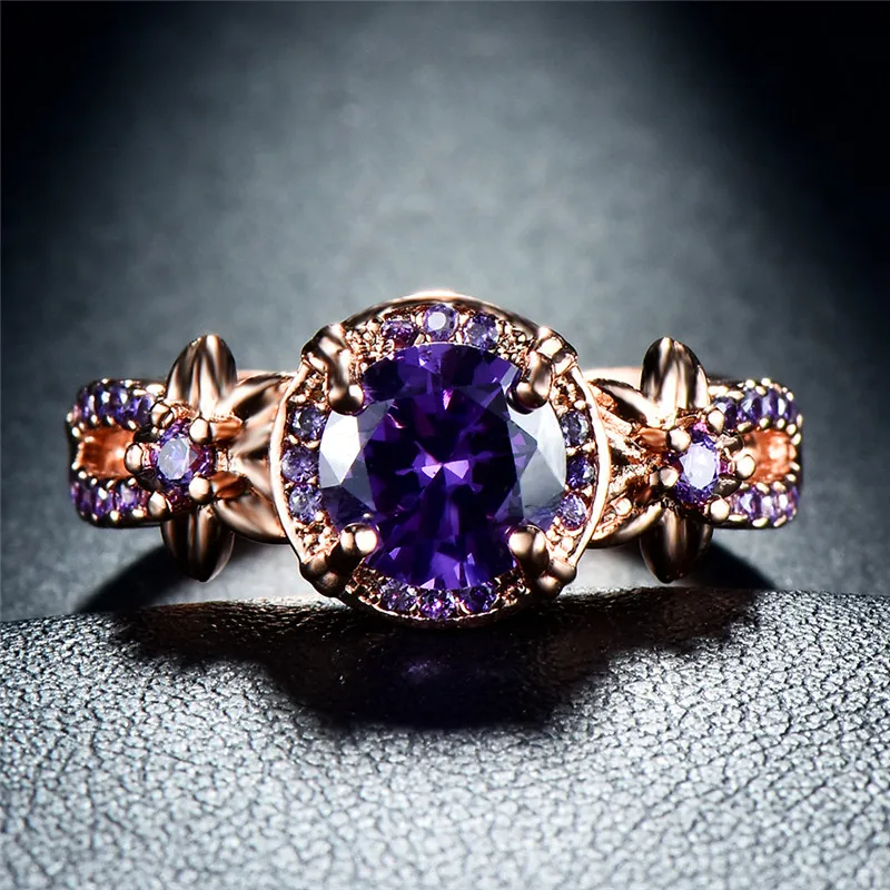 Multicolor Birthstone Star Flower Ring Rainbow Zircon Round Stone Ring Rose Gold Color Wedding Rings For Women Mother's Day Gift