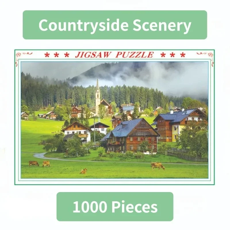

75*50cm Adult Paper Jigsaw Puzzle 1000PCS Countryside Scenery Adult Stress Relief Children Educational Entertainment Christmas