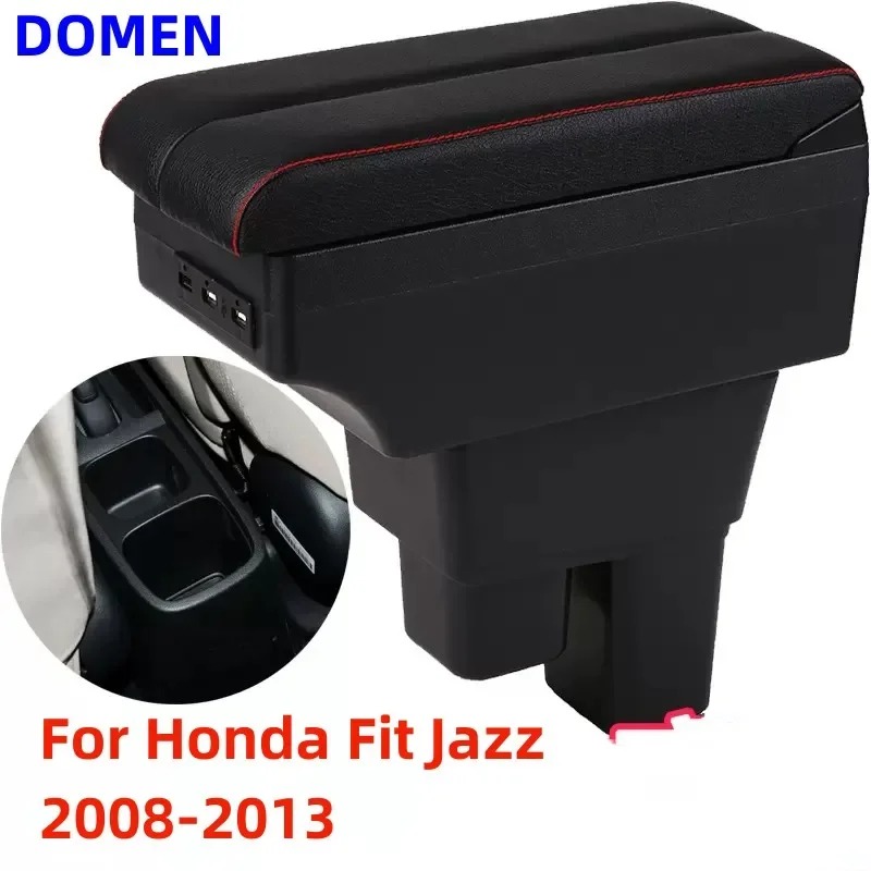 

For Honda Fit Jazz armrest box Central Store Content With Retractable Cup Hole Large Space Dual Layer USB Charging 2008-2013