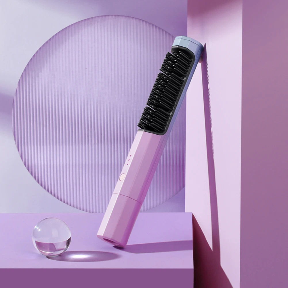 

USB Charging Hair Straightener 2 in 1 Hair Straight Curling Comb Portable Wireless Hairdressing Comb Hair Care Tools