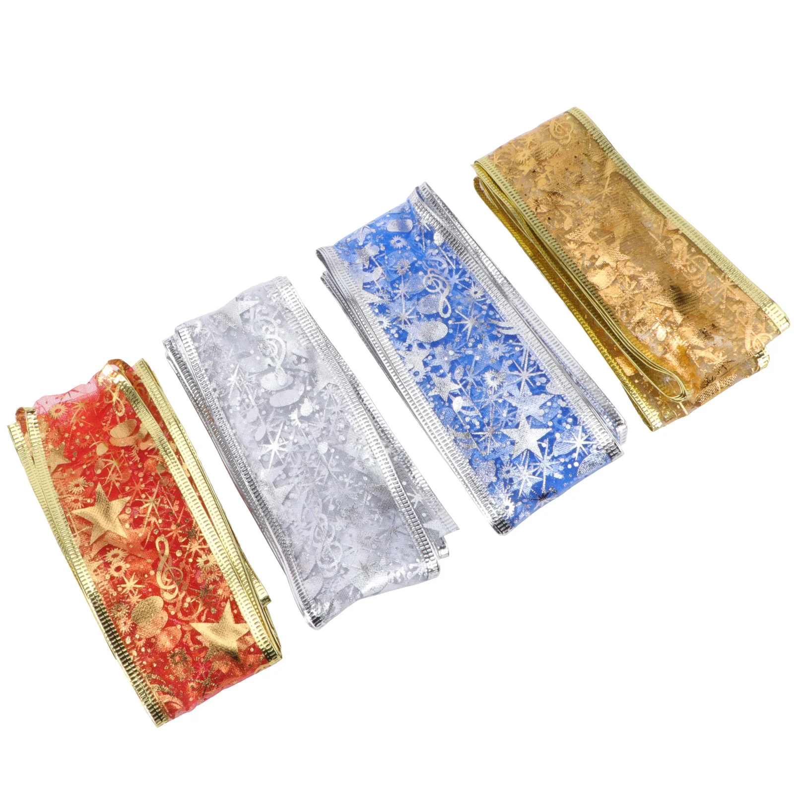 

Рождественская блестящая сетчатая лента, проводная лента 2 м, металлическая подарочная лента, 4 рулона, праздничная лента со звездами для рукоделия, упаковки рождественских венков
