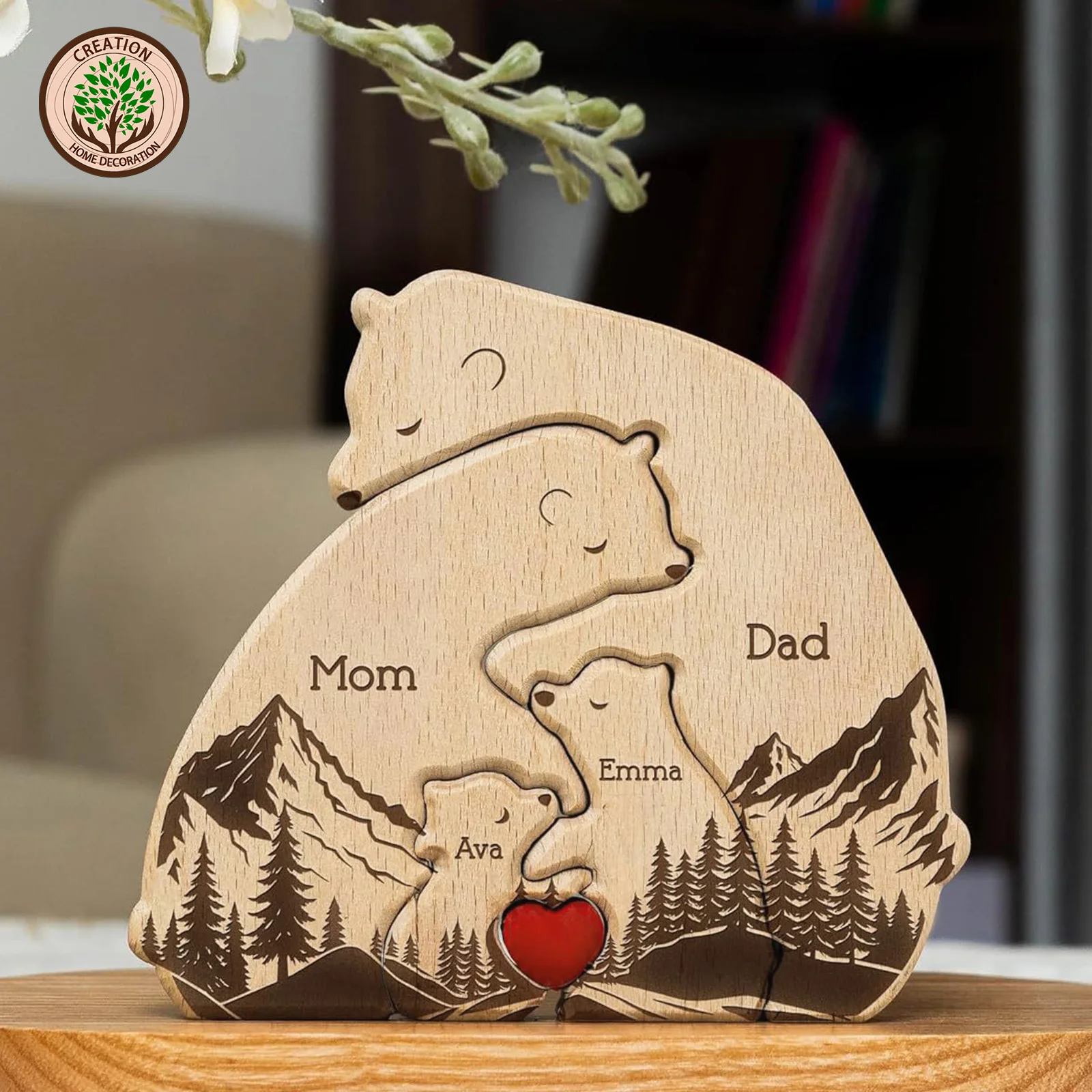 Customized Wooden Bear Family Puzzle – Heartwarming Gift for Baby's Birth or Mom, Perfect for Holidays
