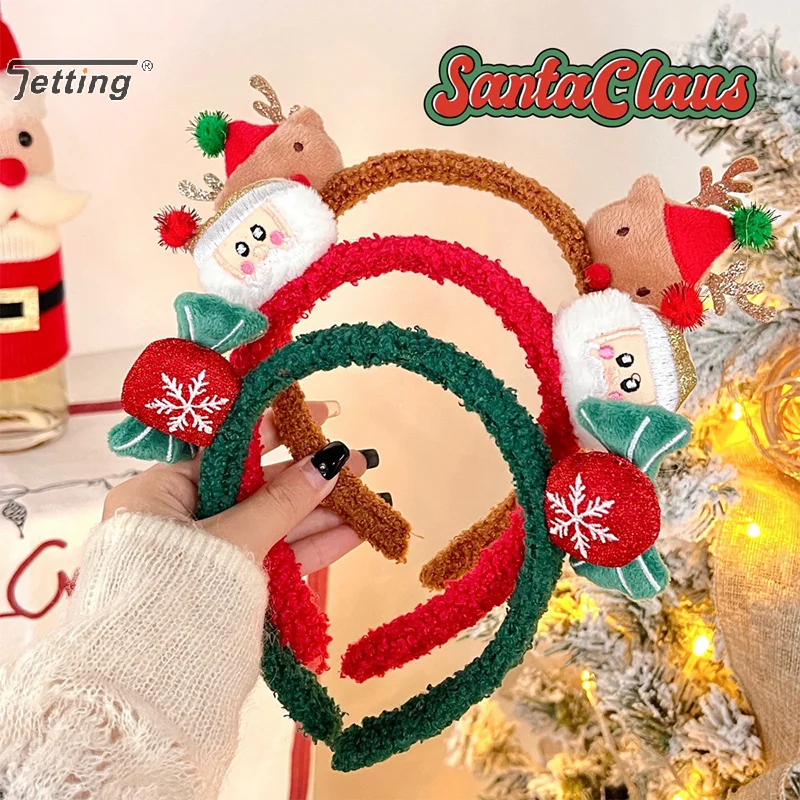 Kawaii Christmas Plush Head Band Cute Cartoon Santa Claus Antler Snowman Hair Hoops Christmas Party Hair Accessories Xmas Gifts