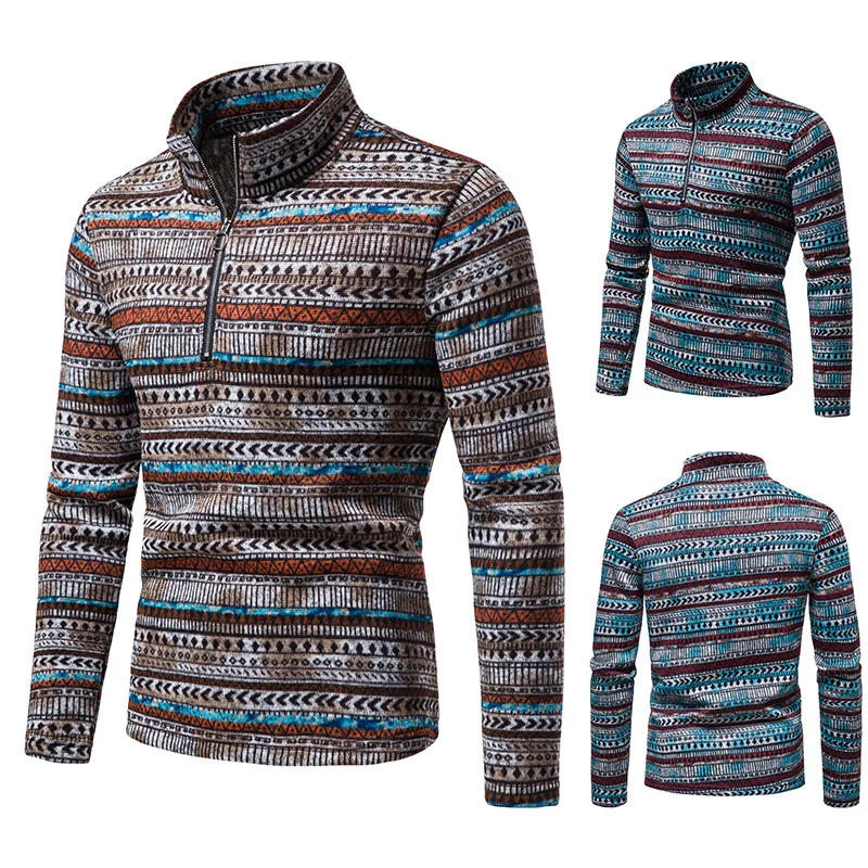 

Men's Knitted Bottoming Shirt Long Sleeve Stand-up Collar Slim Collision Colour Pullover Knit