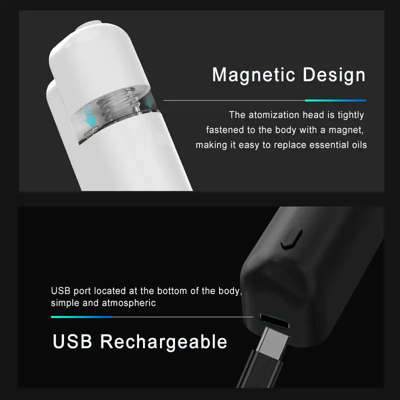 Air Humidifier Air Freshener Portable 5ML Car Scent Essential Oil Aroma Diffuser 2 Modes USB Charging